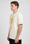 Men Crew Neck Short Sleeve Graphic Print T-Shirt, Cream - 3