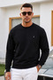Black Plain Sleeve Regular Men's Sweatshirt - 5