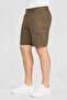 Men Solid Cargo Shorts, Olive - 3