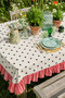 Polka Dot Patterned Pink Ruffled Decorative Garden Balcony Kitchen Tablecloth - 3