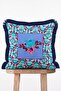 Bohemian Geometric Mosaic Floral Light Blue Fringed Decorative Throw Pillow Cover
