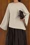Stone Color Waist-Tied Asymmetrical Combed Cotton Blouse - 2