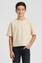 Kids Boy Crew Neck Short Sleeve Brand Logo T-Shirt, Beige
