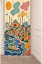 Istanbul Themed Retro Illustration Background Curtain - Aesthetic Digital Printed Curtain with Motifs of Golden Horn Bridge, Hagia Sophia & Galata Tower
