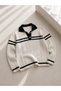 Women's Polo Neck Hair Knit Patterned Striped Long Sleeve Knitwear Sweater - 7