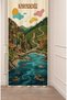Green Black Sea Inspired Retro Illustration Background Curtain - Aesthetic Digital Printed Curtain with Bows, Tea Gardens & Coastal Motifs