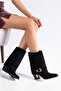 Women's Western Cowboy Boots with Pointed Toe and Buckle, Thick Heeled - 2