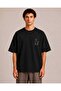 Black Oversize Minimal Moon Tail Cat Printed Design T-Shirt