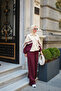 Women's Double Color Elastic Waist Suit Burgundy - 2