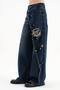 Women's Palazzo Fit Design Jeans with Front Fold and Button Detail - 4
