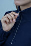 Women's Navy Blue Half-Zipper High-Neck Oversize Sweatshirt with Elastic Comfortable Fit - 5