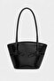 Black Women's Patent Leather Look Bow Detailed Long Strap Shoulder Bag