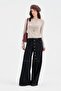 Women's Palazzo Fit Design Jeans with Button Detail on the Front - 2