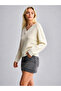 Women's Ecru V-Neck Knitwear Sweater Oversize Comfortable Fit Long Sleeve Daily Basic Knit Sweater - 2