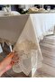 Premium Select Beige Lace Detailed Ecru Tablecloth (Napkins Not Included) - 4