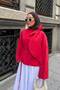 Women's Collar Ribbon Tie Asymmetrical Cut Blouse Red - 3
