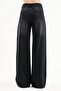 Women's Palazzo Fit Design Jeans with Suede Fabric Sides and Button Detailing - 4
