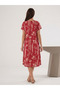 Women's Woven Viscose V-Neck Dress Red White Pattern - 2