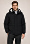 Men's Black Removable Hooded Fur Lined Zippered Waterproof Winter Coat - 3