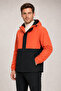 Men's Orange Black Zippered Water Resistant Hooded Windbreaker & Raincoat
