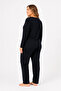 Plus Size Seasonal Great Things Pattern Black Pajama Set - 2