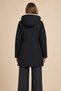 Women's Black Elastic Waist Fur Lined Hooded Winter Coat with Fur Pocket Detail - 3