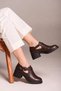 100% Genuine Leather Women's Brown Buckle Short Heeled Casual Shoes - 3