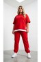 Women's Plus Size Short Sleeve Tracksuit Set with Side Label Detail 8270-26 - 2