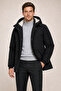 Men's Black Removable Hooded Fur Lined Zippered Waterproof Winter Coat - 2