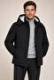 Men's Black Removable Hooded Fur Lined Zippered Waterproof Winter Coat - 4