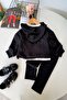 Crystal Stone Hooded Girls' 3-Piece Set - Black - 2