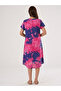 Women's Woven Viscose V-Neck Dress Fuchsia Blue Pattern - 2