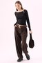 Crep Women's Viscose Fabric Boat Neck Long Sleeve Blouse with Shoulder Accessory Detail - 5