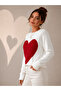 Women's Ecru Red Heart Patterned Crew Neck Long Sleeve Knitwear Sweater - 2