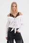 Women's 100% Cotton Lace Strap Detailed Front Tie Design Shirt