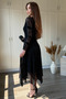 Silvery Patterned Asymmetrical Midi Black Dress - 5