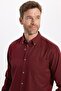 Men's Regular Fit Classic Cut Buttoned Collar Cotton Long Sleeve Pocketed Claret Red Shirt - 7