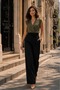 Women's Black Oversize Palazzo Trousers with Tie Detail - 6