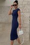 Women's Crew Neck Short Sleeve Lycra Midi Casual Dress - 2
