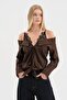 Women's 100% Cotton Lace Strap Detailed Front Tie Design Shirt - 3