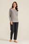 Women's Gray Modal Round Buttoned Collar Black Pajama Set, Combed Cotton Modal Pajama Set, 50% Cotton 50% Modal - 7