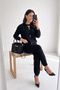 Basic Gold Buttoned Collar Detail Sweater-Pants Women's Knitwear Set - 2