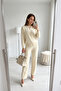 Basic Gold Buttoned Collar Detail Sweater-Pants Women's Knitwear Set