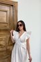 Women's Double Collar Flawed Shoulder Detail French Lace Detail Midi Length Flawed Dress - 3