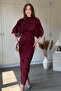Midi Burgundy Dress with Cape Sleeve Detail and Glitter Pattern - 4