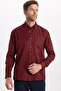 Men's Regular Fit Classic Cut Buttoned Collar Cotton Long Sleeve Pocketed Claret Red Shirt - 4
