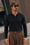 Men's Buttoned Collar Autumn Black Sweater
