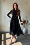 Silvery Patterned Asymmetrical Midi Black Dress - 3
