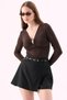 Crep Women's Viscose Fabric V-Neck Metal Buckle Draped Long Sleeve Blouse - 5