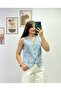 Silver Beaded Detailed Denim Vest with Two Side Pockets - 2
